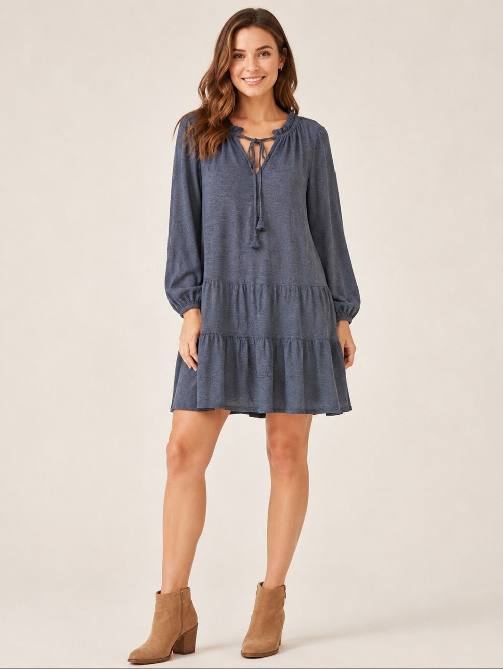 Max Studio Blue Tiered Boho Mini Dress XS/S
